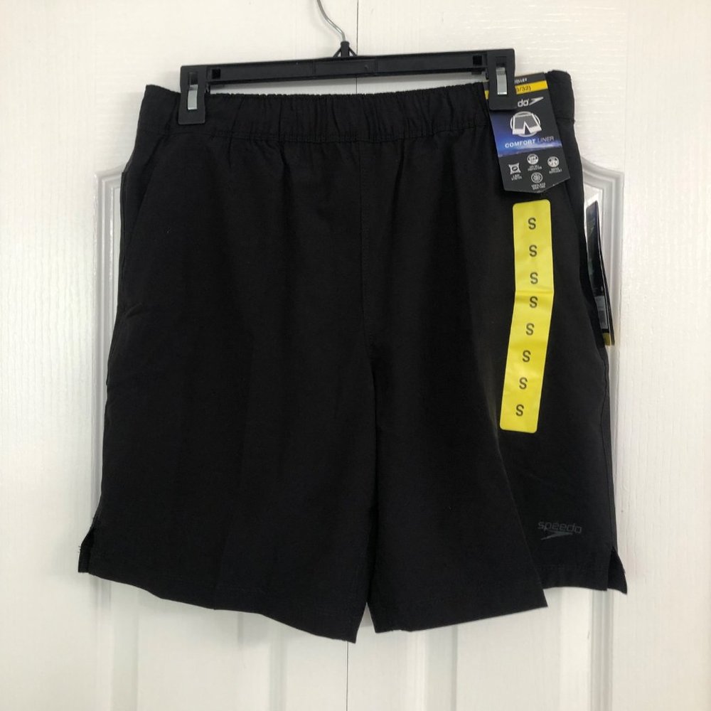 NWT Speedo mens tech volly swim trunks shorts black small